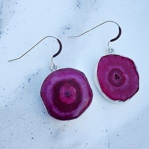 Asymmetrical Pink Druzy Sterling Silver Earrings